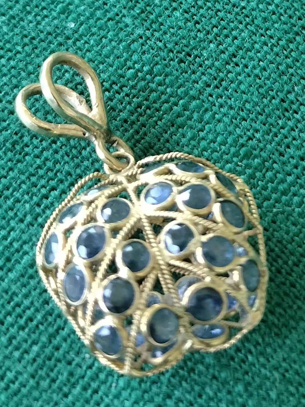 Gold 14 Kt Filigree Blue Gem Pendant Necklace